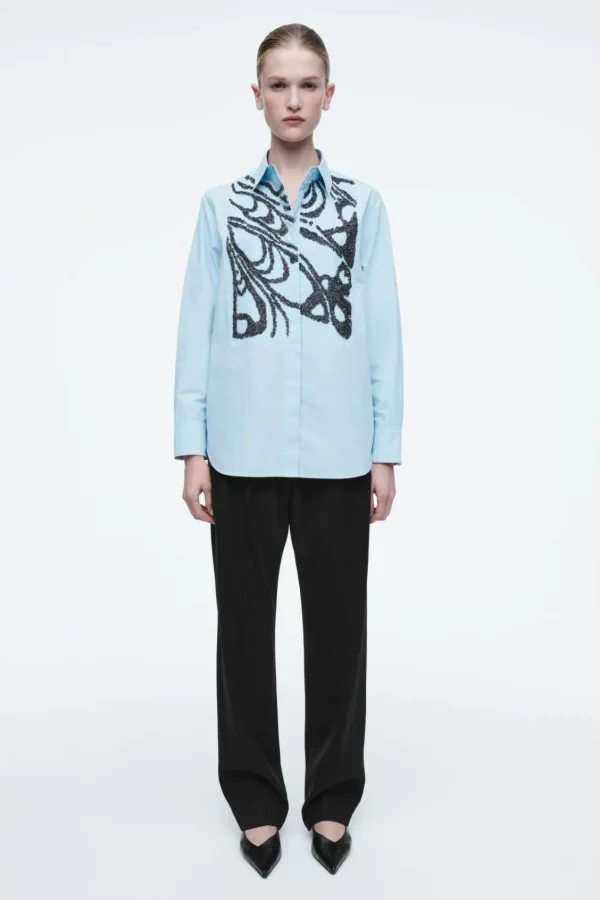 COS RELAXED EMBELLISHED SHIRT BLUE Sale