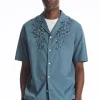 COS RELAXED FLORAL EMBROIDERED SHORT-SLEEVED SHIRT BLUE Hot