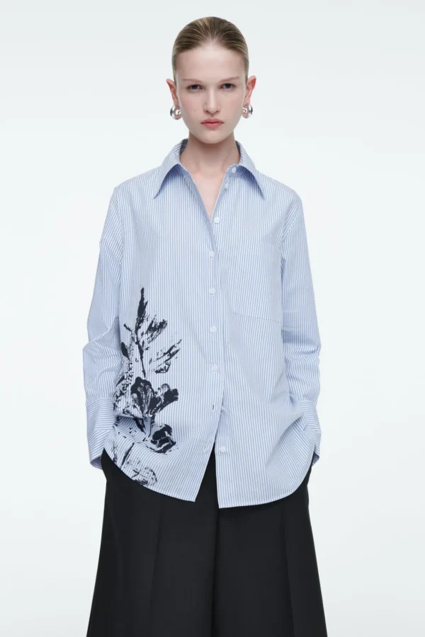 COS RELAXED FLORAL-PRINT STRIPED SHIRT BLUE / FLORAL Store