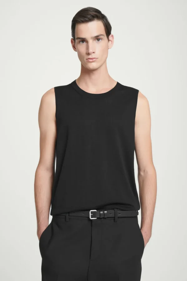 COS RELAXED KNITTED SILK VEST BLACK Clearance