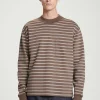 COS RELAXED MOCK-NECK COTTON LONG-SLEEVED T-SHIRT BROWN / OFF-WHITE Flash Sale