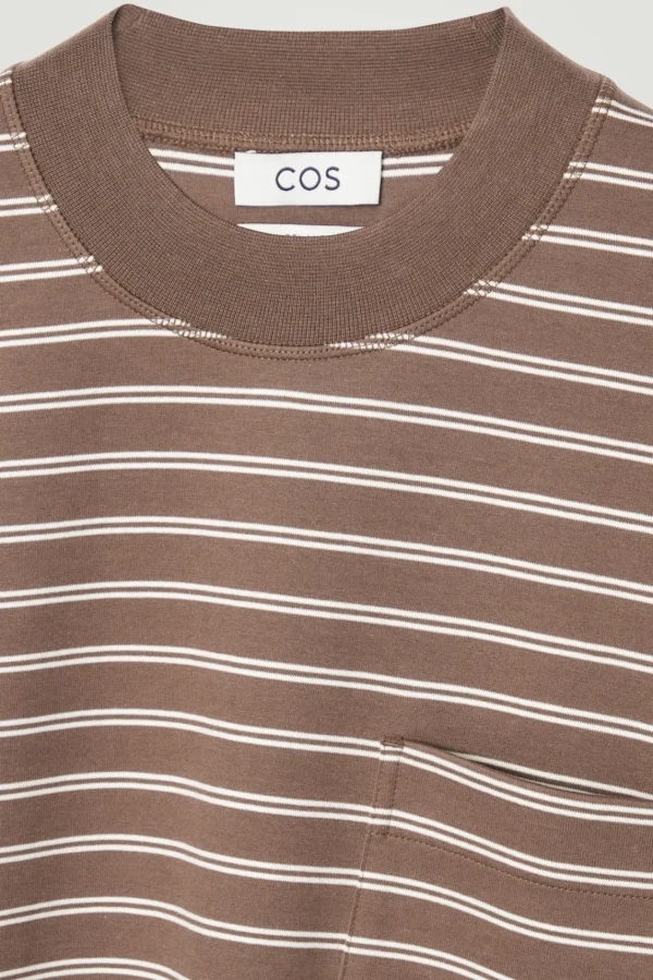 COS RELAXED MOCK-NECK COTTON LONG-SLEEVED T-SHIRT BROWN / OFF-WHITE Flash Sale