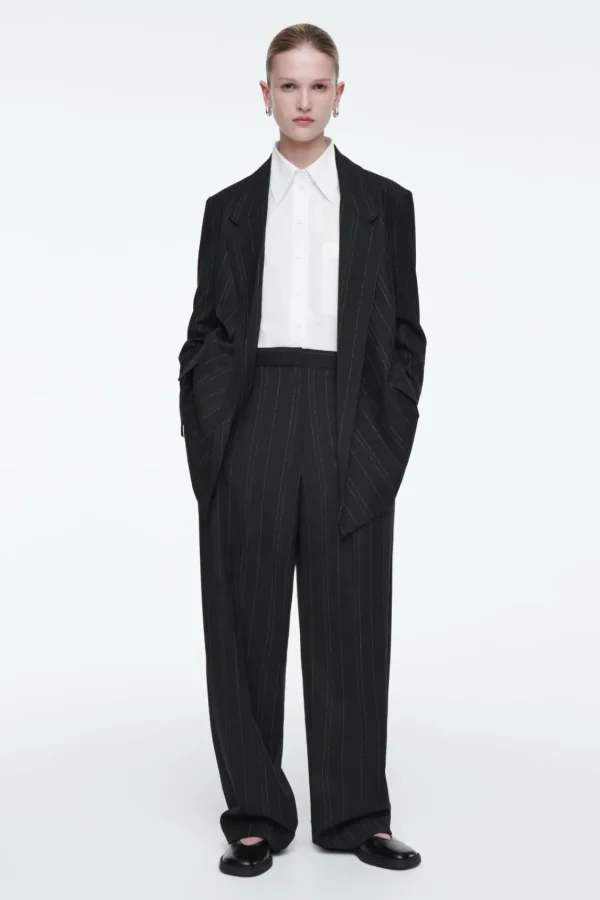 COS RELAXED PINSTRIPED BARREL-LEG PANTS BLACK / PINSTRIPED Cheap