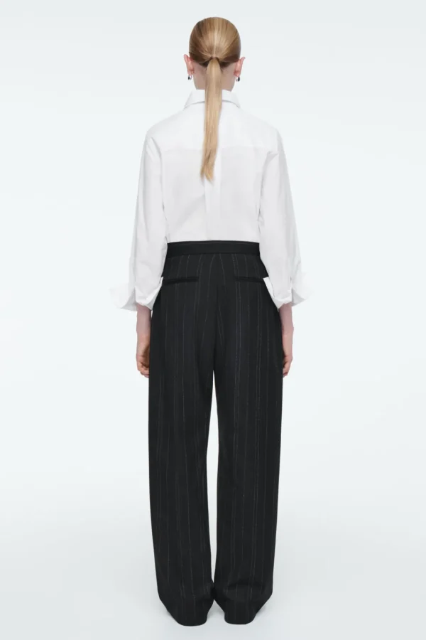 COS RELAXED PINSTRIPED BARREL-LEG PANTS BLACK / PINSTRIPED Cheap