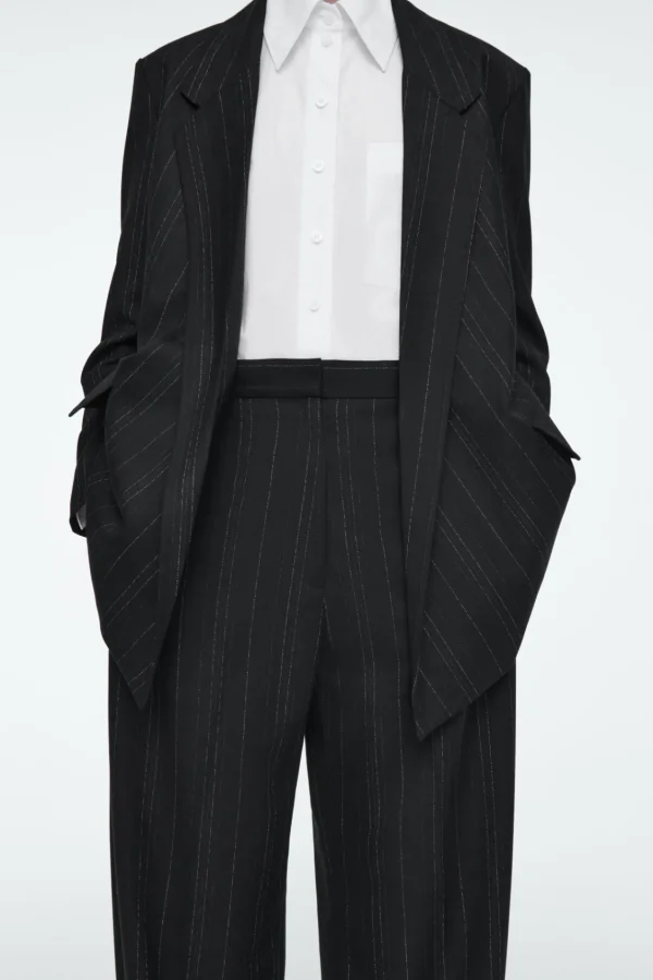 COS RELAXED PINSTRIPED BARREL-LEG PANTS BLACK / PINSTRIPED Cheap