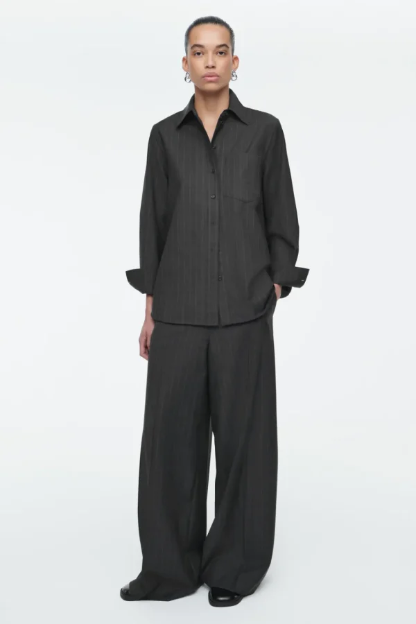 COS RELAXED PINSTRIPED WOOL SHIRT DARK GRAY / PINSTRIPED Hot