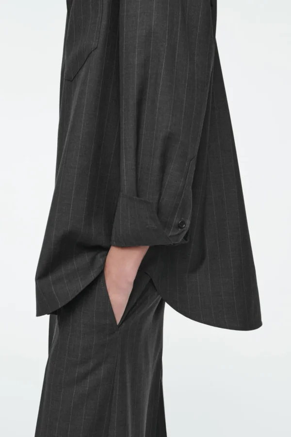 COS RELAXED PINSTRIPED WOOL SHIRT DARK GRAY / PINSTRIPED Hot