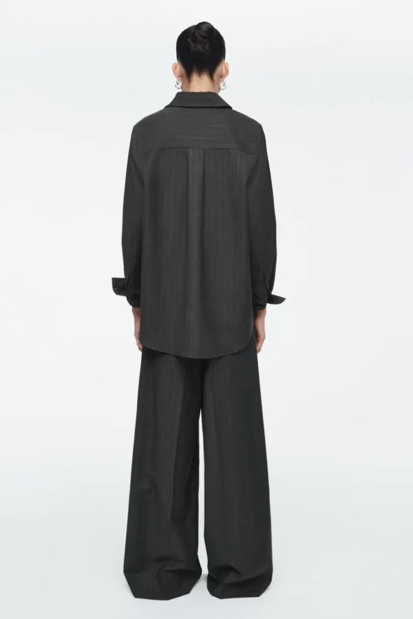 COS RELAXED PINSTRIPED WOOL SHIRT DARK GRAY / PINSTRIPED Hot