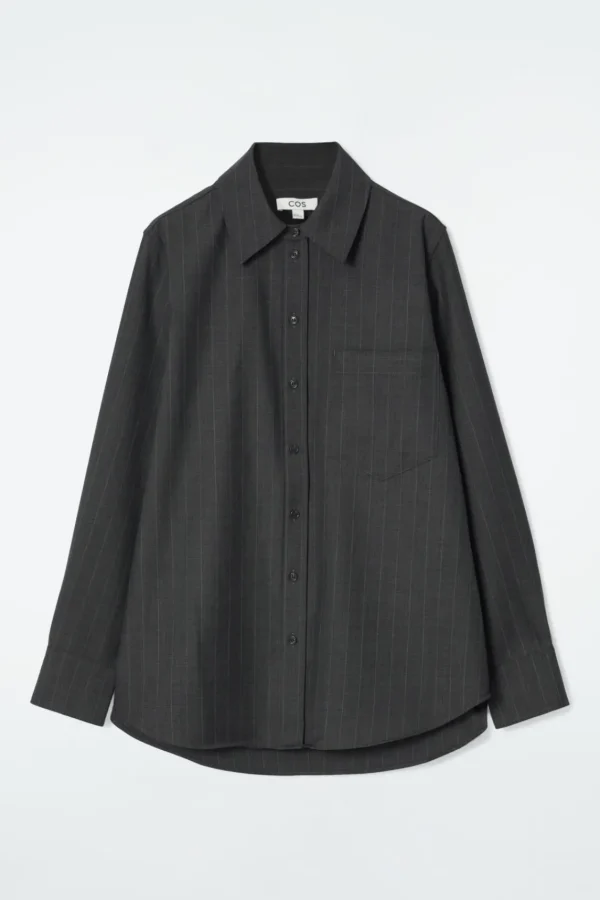 COS RELAXED PINSTRIPED WOOL SHIRT DARK GRAY / PINSTRIPED Hot