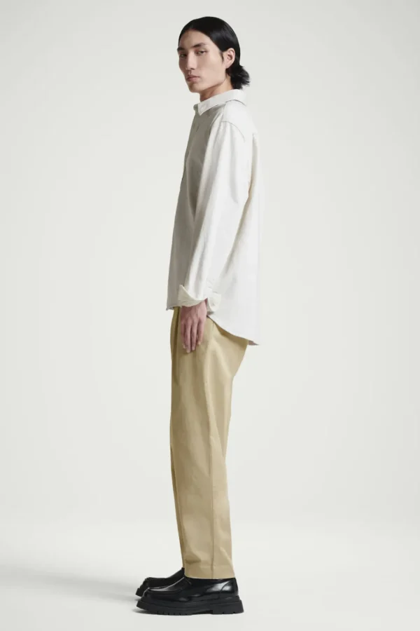 COS RELAXED PLEATED COTTON TAPERED PANTS BEIGE Fashion