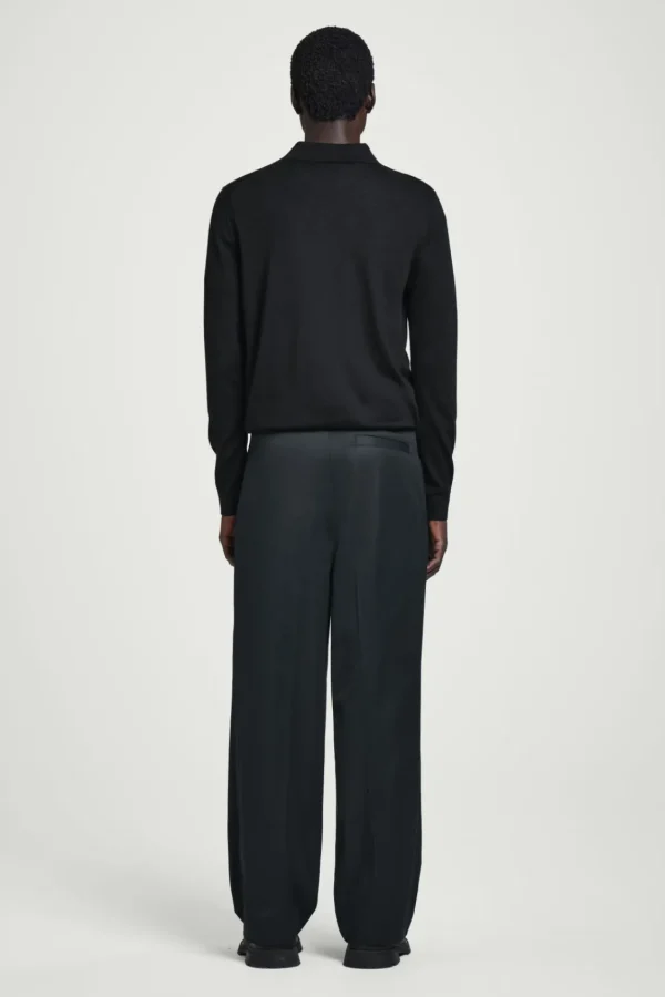 COS RELAXED PLEATED COTTON WIDE-LEG PANTS NAVY Outlet