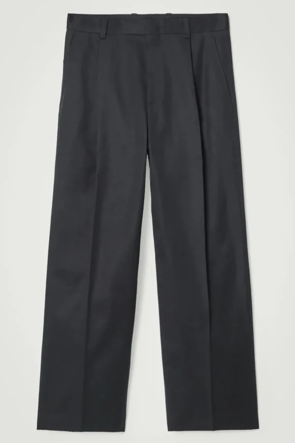 COS RELAXED PLEATED COTTON WIDE-LEG PANTS NAVY Outlet