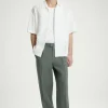 COS RELAXED PLEATED LINEN STRAIGHT-LEG PANTS GREEN Sale