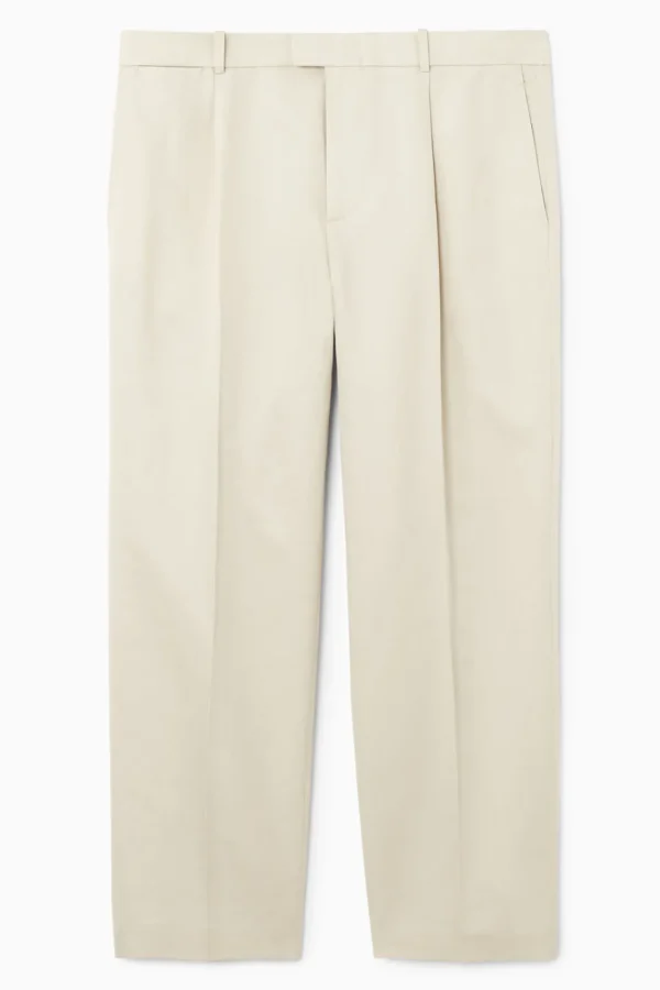 COS RELAXED PLEATED LINEN STRAIGHT-LEG PANTS LIGHT BEIGE Clearance