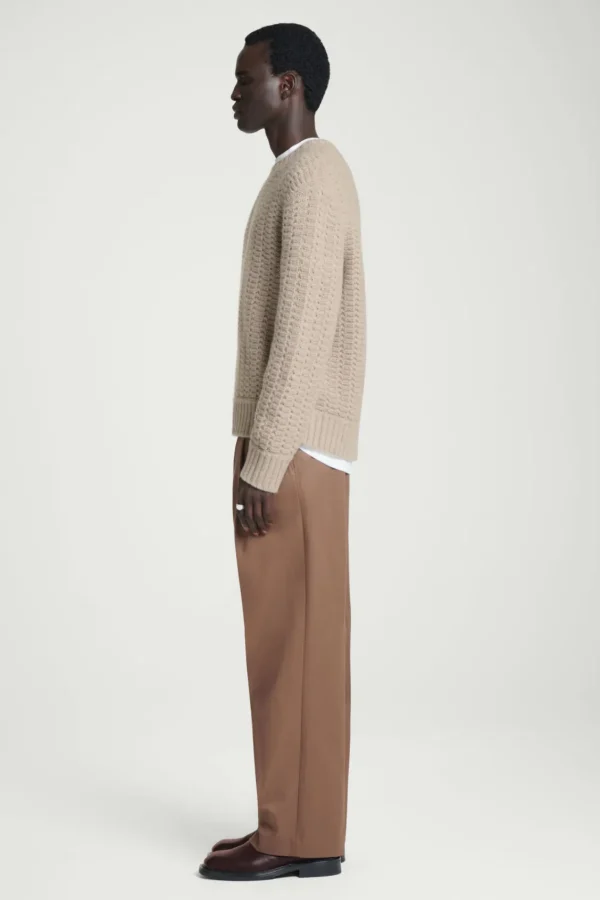 COS RELAXED POINTELLE-KNIT PURE CASHMERE SWEATER MOLE Sale