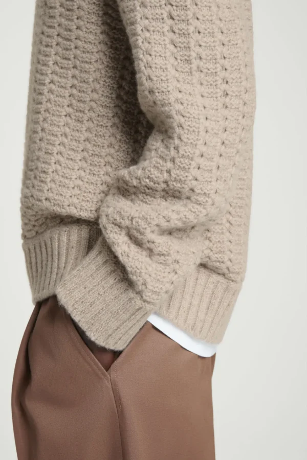 COS RELAXED POINTELLE-KNIT PURE CASHMERE SWEATER MOLE Sale