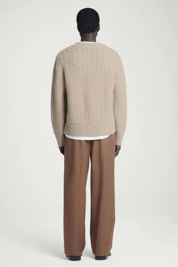 COS RELAXED POINTELLE-KNIT PURE CASHMERE SWEATER MOLE Sale