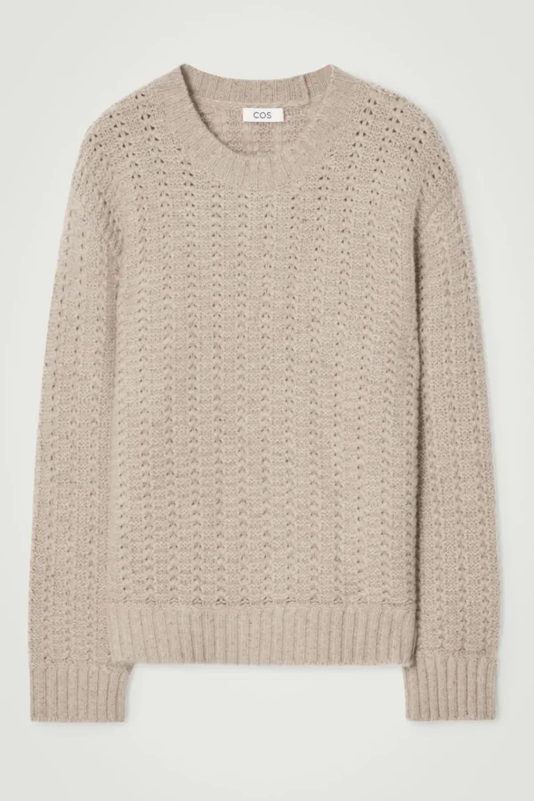 COS RELAXED POINTELLE-KNIT PURE CASHMERE SWEATER MOLE Sale