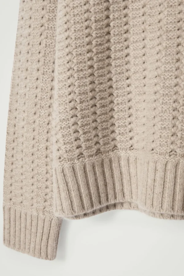 COS RELAXED POINTELLE-KNIT PURE CASHMERE SWEATER MOLE Sale