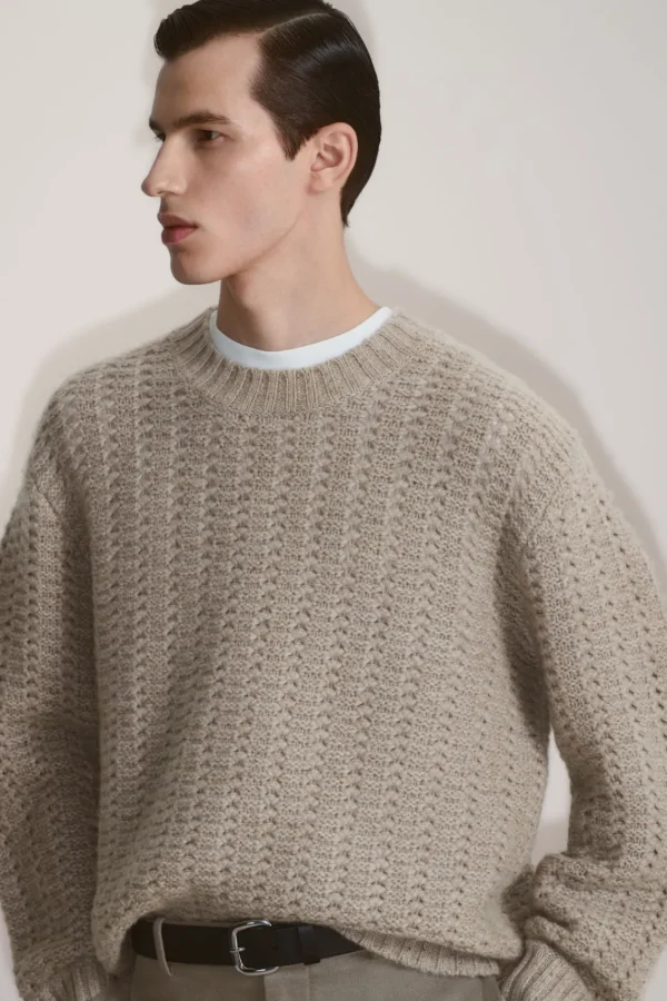 COS RELAXED POINTELLE-KNIT PURE CASHMERE SWEATER MOLE Sale