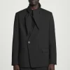 COS RELAXED SHAWL-COLLAR WOOL-HOPSACK BLAZER BLACK Flash Sale