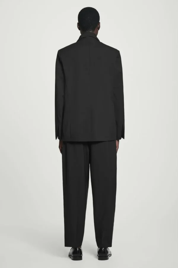 COS RELAXED SHAWL-COLLAR WOOL-HOPSACK BLAZER BLACK Flash Sale