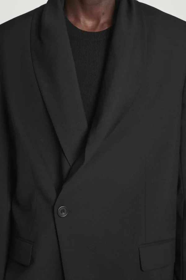 COS RELAXED SHAWL-COLLAR WOOL-HOPSACK BLAZER BLACK Flash Sale