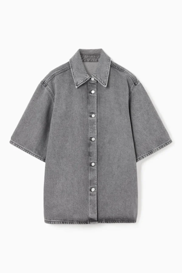 COS RELAXED SHORT-SLEEVED DENIM SHIRT WASHED GRAY New