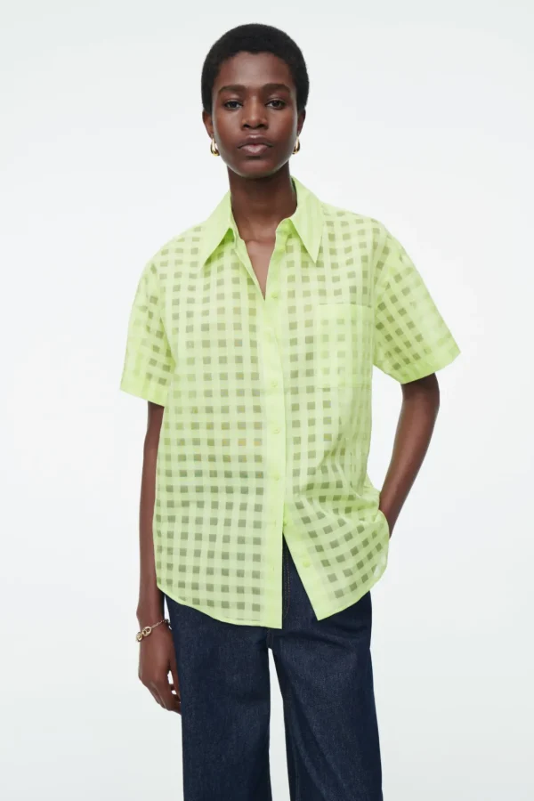 COS RELAXED SILK-BLEND UTILITY SHIRT NEON YELLOW Best Sale