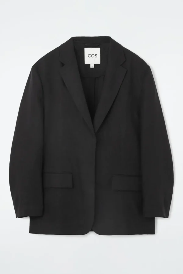 COS RELAXED SINGLE-BREASTED LINEN BLAZER BLACK Sale