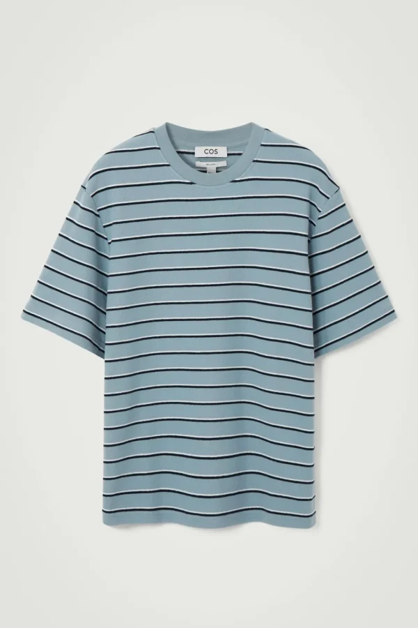 COS RELAXED STRIPED COTTON-BOUCLÉ T-SHIRT BLUE / STRIPED Fashion