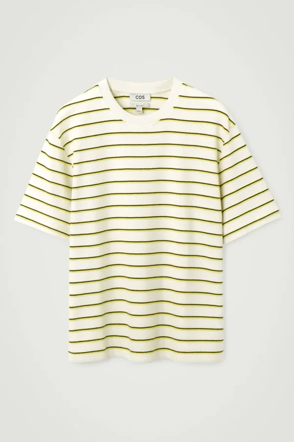 COS RELAXED STRIPED COTTON-BOUCLÉ T-SHIRT YELLOW / STRIPED Flash Sale