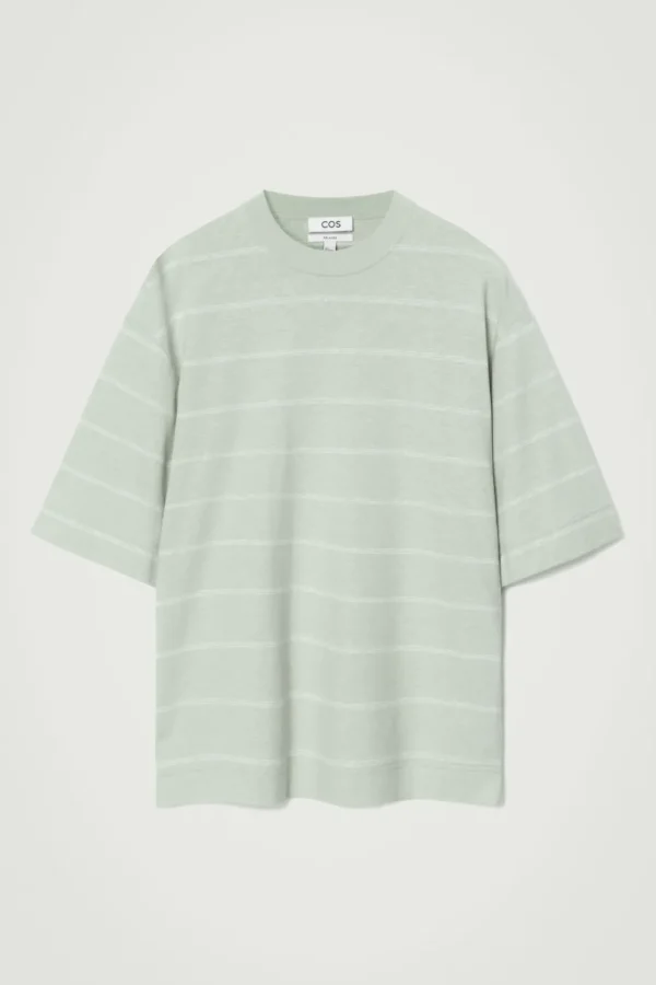 COS RELAXED STRIPED HEMP-JERSEY T-SHIRT LIGHT TURQUOISE / STRIPED Best Sale