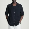 COS RELAXED STRIPE-JACQUARD COTTON SHORT-SLEEVED SHIRT NAVY BLUE Online