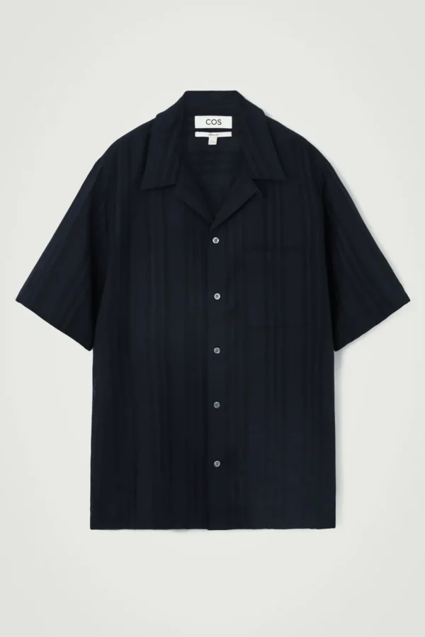 COS RELAXED STRIPE-JACQUARD COTTON SHORT-SLEEVED SHIRT NAVY BLUE Online