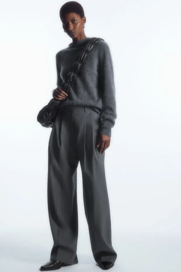 COS RELAXED TAILORED WOOL WIDE-LEG PANTS GRAY MÉLANGE Sale