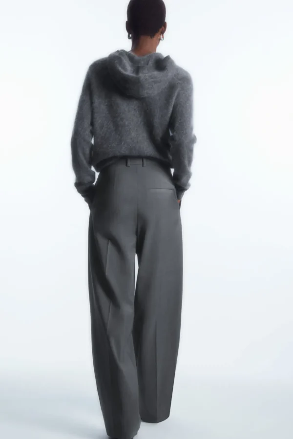 COS RELAXED TAILORED WOOL WIDE-LEG PANTS GRAY MÉLANGE Sale