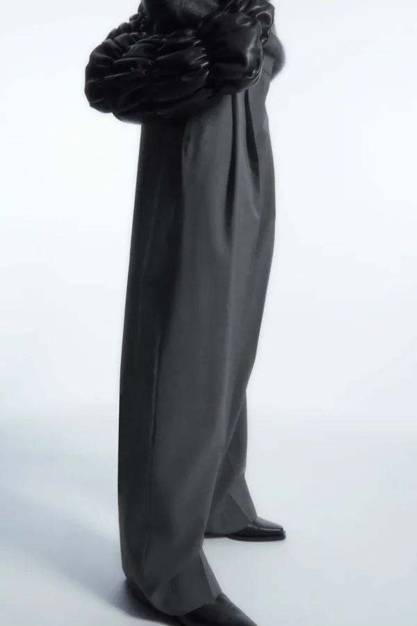 COS RELAXED TAILORED WOOL WIDE-LEG PANTS GRAY MÉLANGE Sale