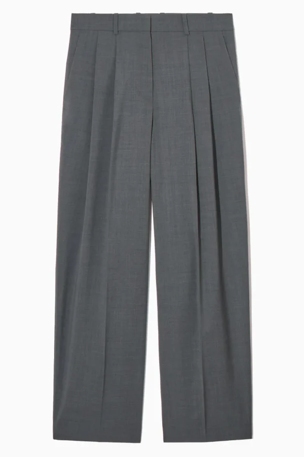 COS RELAXED TAILORED WOOL WIDE-LEG PANTS GRAY MÉLANGE Sale