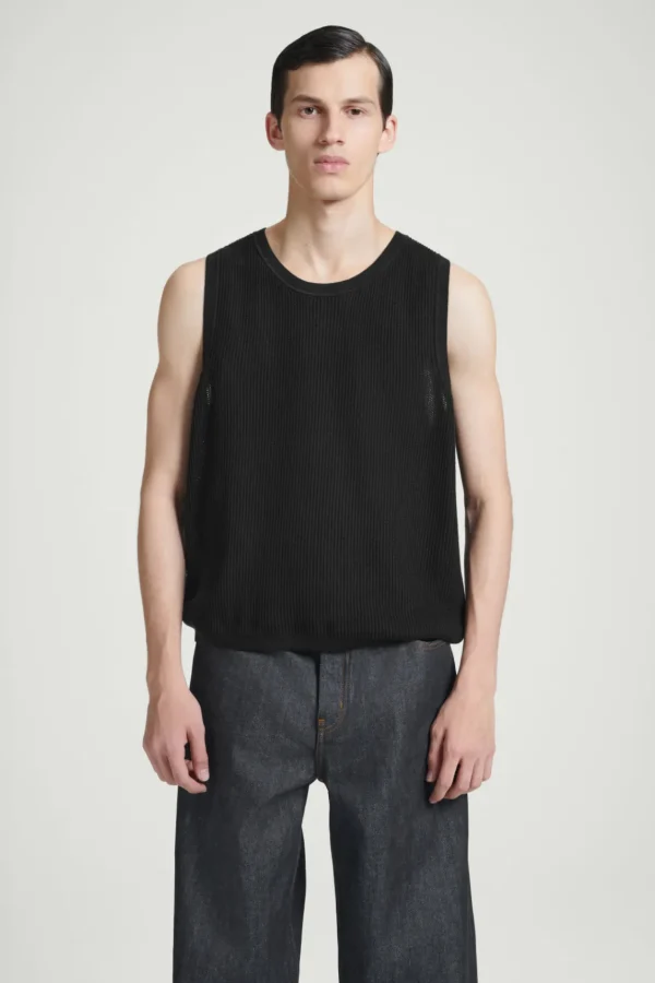 COS RELAXED TEXTURED-KNIT COTTON TANK BLACK Discount