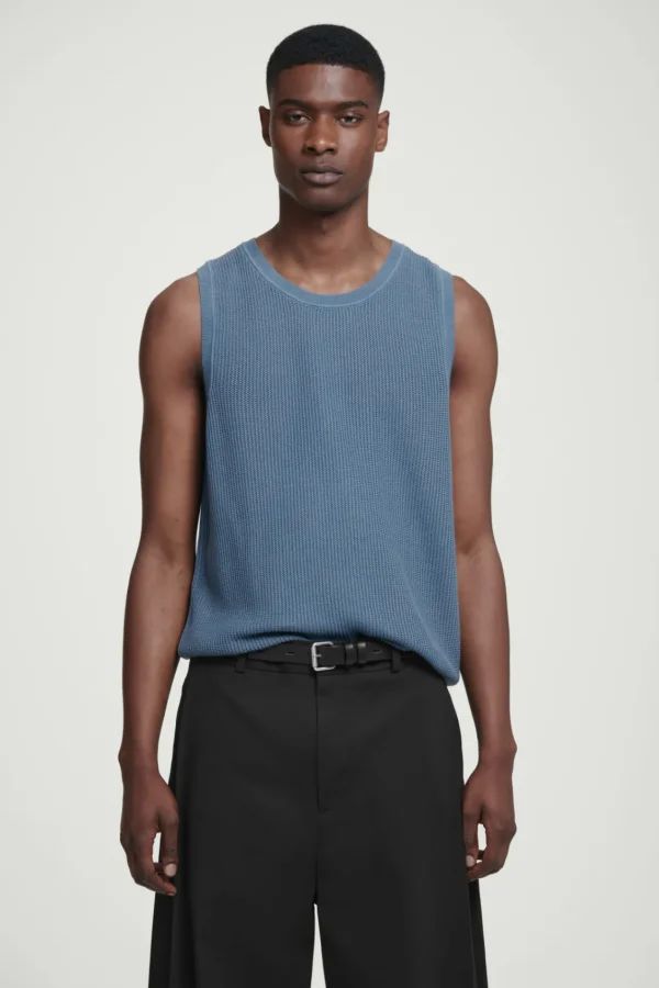 COS RELAXED TEXTURED-KNIT COTTON TANK STEEL BLUE Flash Sale