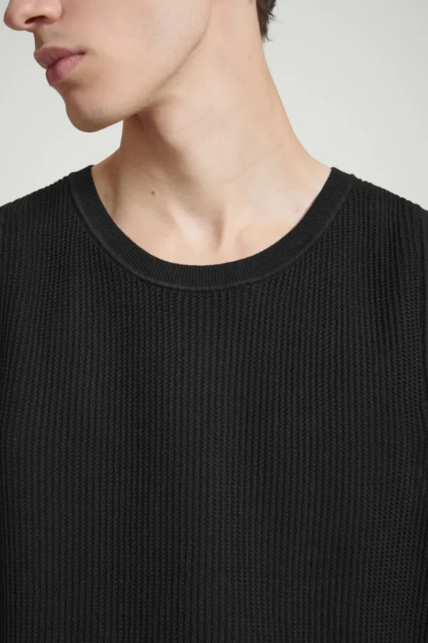 COS RELAXED TEXTURED-KNIT COTTON TANK BLACK Discount