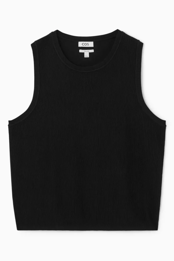 COS RELAXED TEXTURED-KNIT COTTON TANK BLACK Discount