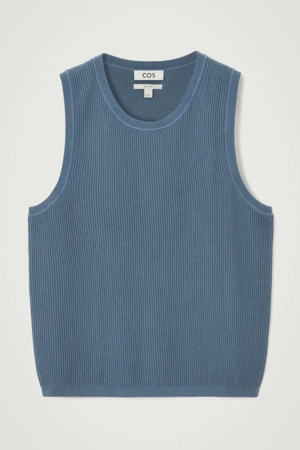 COS RELAXED TEXTURED-KNIT COTTON TANK STEEL BLUE Flash Sale