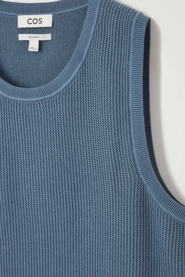 COS RELAXED TEXTURED-KNIT COTTON TANK STEEL BLUE Flash Sale