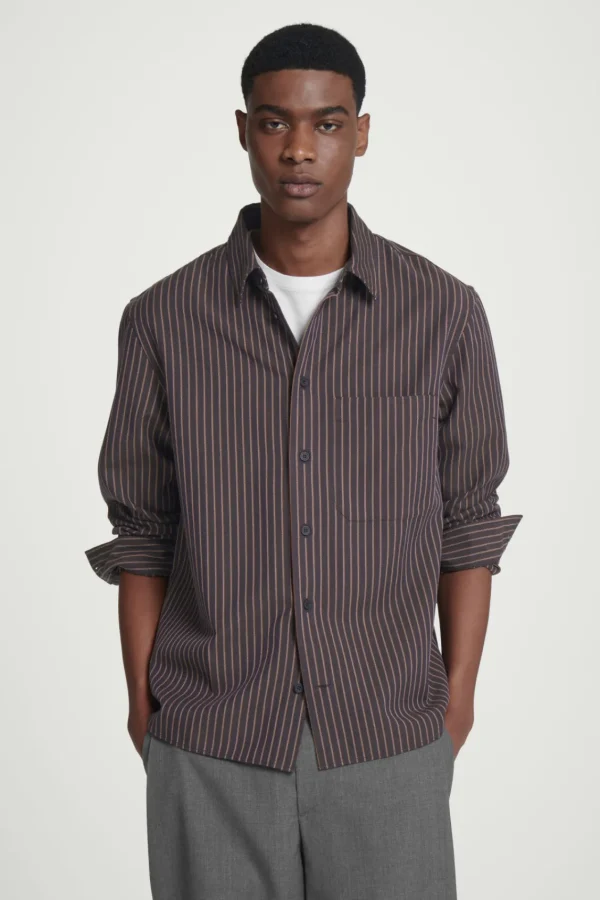 COS RELAXED TWILL SHIRT BROWN / STRIPED Fashion