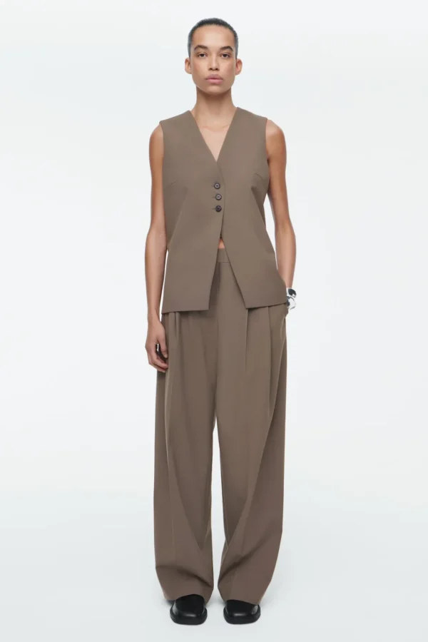 COS RELAXED TWILL WIDE-LEG PANTS MOLE New