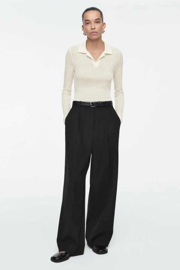 COS RELAXED TWILL WIDE-LEG PANTS BLACK New