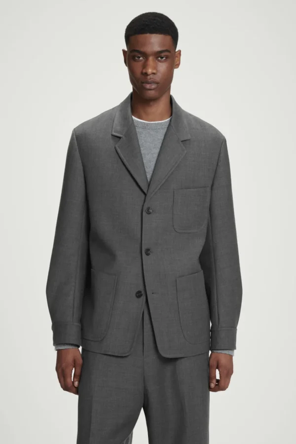 COS RELAXED UNSTRUCTURED MERINO WOOL-BLEND BLAZER GRAY Clearance