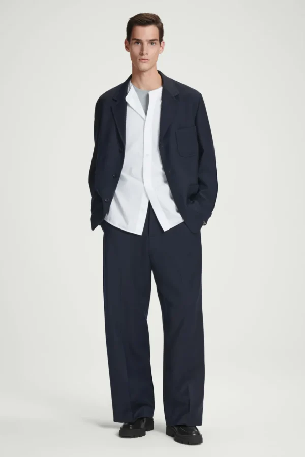 COS RELAXED UNSTRUCTURED MERINO WOOL-BLEND BLAZER NAVY Flash Sale